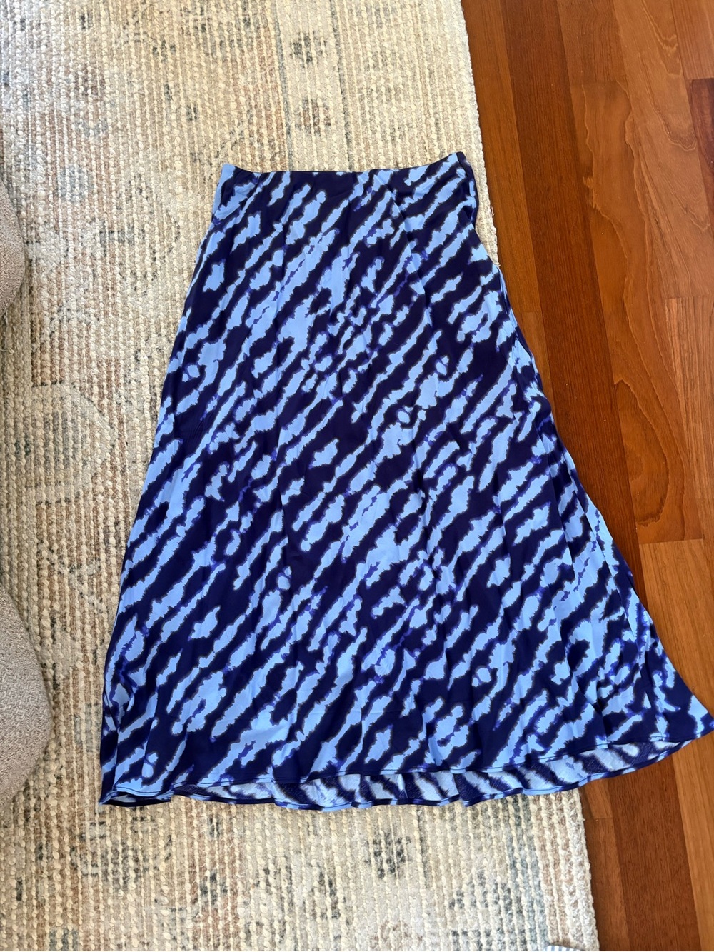 MANGO Blue Patterned A-Line Midi Skirt